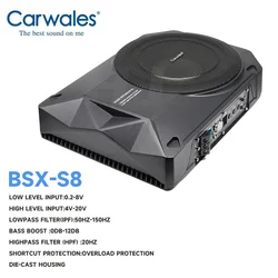 Car 8 Inch Ultra Thin Aluminum Shell Subwoofer Bass Audio Speakers Active Sub Woofer Under Seat Woofer with Max 1000W Amplifier
