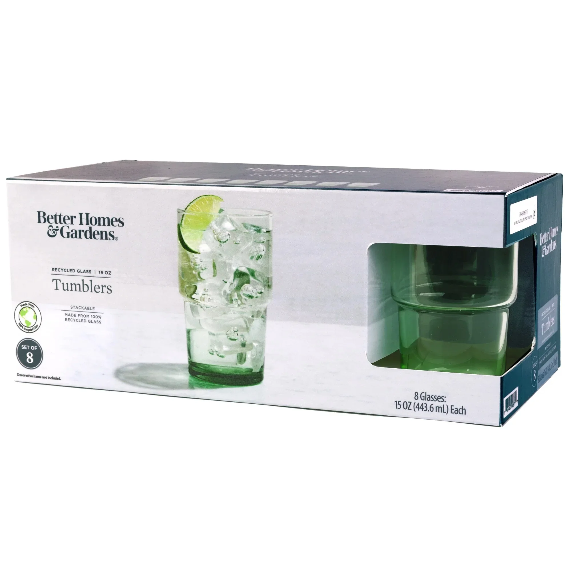 أواني زجاجية خضراء شفافة 8 عبوات 15 أونصة، أكواب للمشروبات المثلجة والكوكتيلات والشرب اليومي
