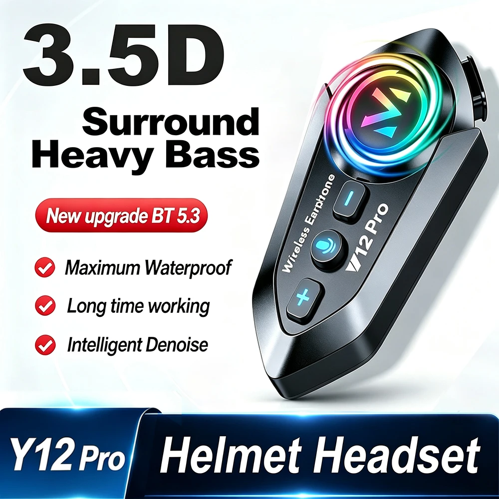1 Or 2 PCS Motorcycle Helmet Intercom Wireless Bluetooth Headphones For Moto Accessories Y12 Pro Helmet Headset 500M Intercom
