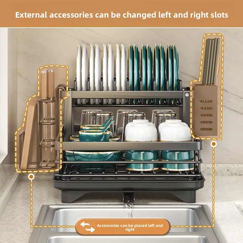 Adjustable Dish Drying Rack Drainboard Organizer Kitchen Plates Over Sink Countertop Cutlery Storage with Drain Rack Easy to