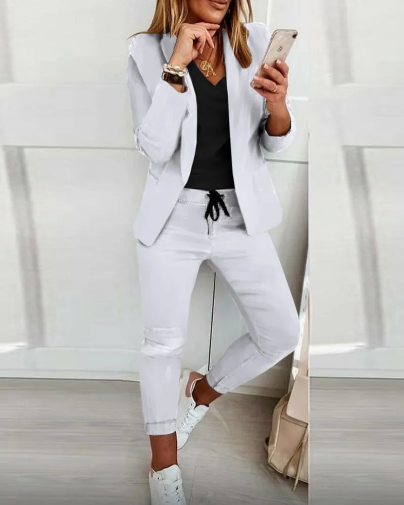 2024 New European and American Leisure Solid Color Commuting Fashion Leisure Set, Suit and Women\'s Wear Set