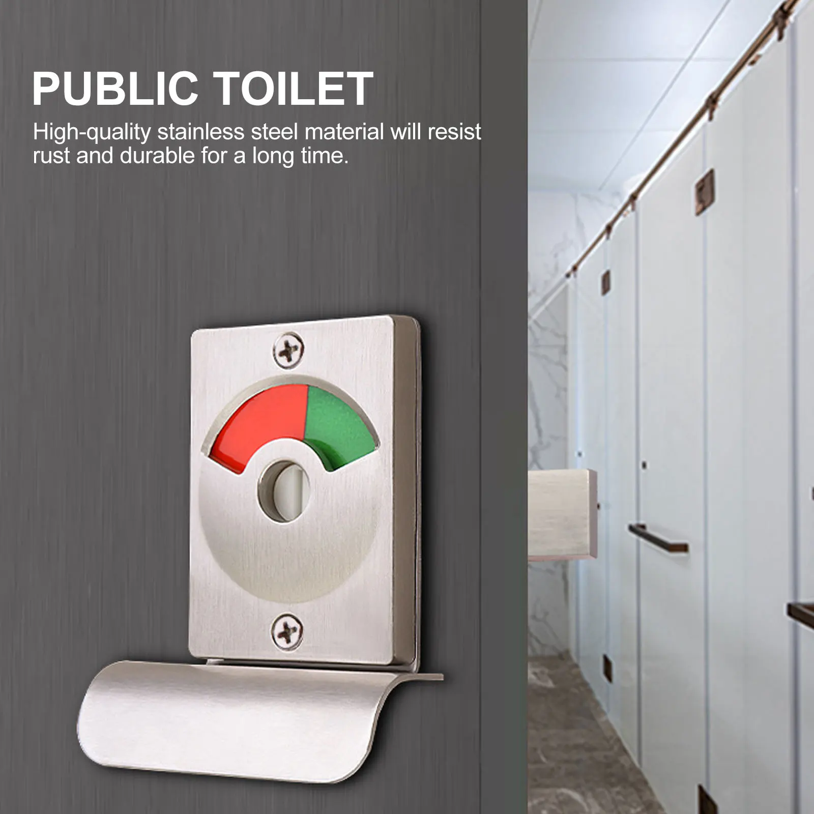 قفل مؤشر المرحاض العام من الفولاذ المقاوم للصدأ، مقبض قابل للدوران، مزلاج الخصوصية لمطعم المكتب والمدرسة #3