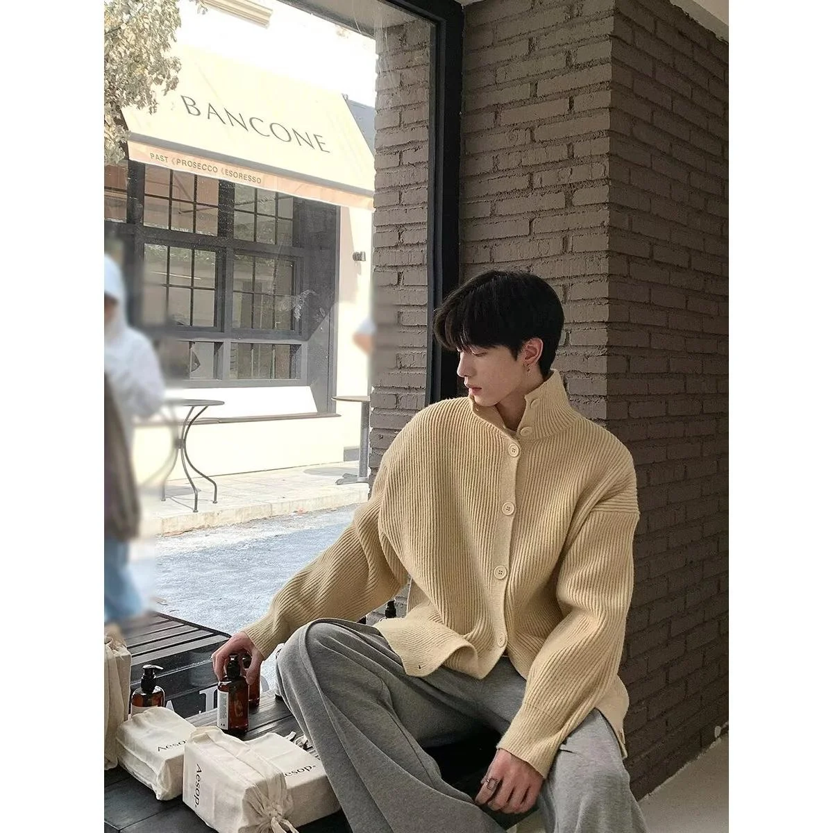 

American Sle V-Ne Knitted Sweater Cardigan Men's Color Casual Loose Fit Winter Outerwear Polyester Fiber