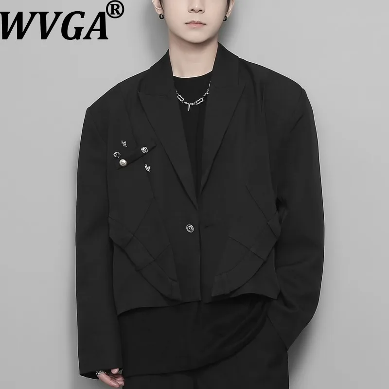 WVGA Autumn Winter Irregular Cut Patchwork Rivet Decor Niche Design Suit Coats Trendy Casual Turn-Down Collar Blazers Ins W13548