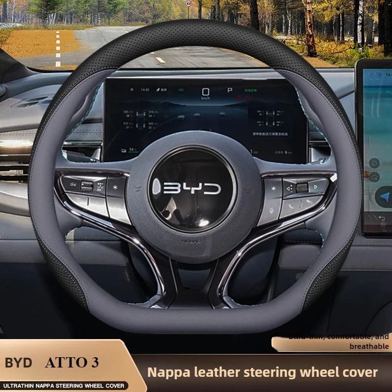 

Leather Car Steering Wheel Cover for BYD Atto 3 Yuan Plus 2022 2023 2024 2025 Accessories
