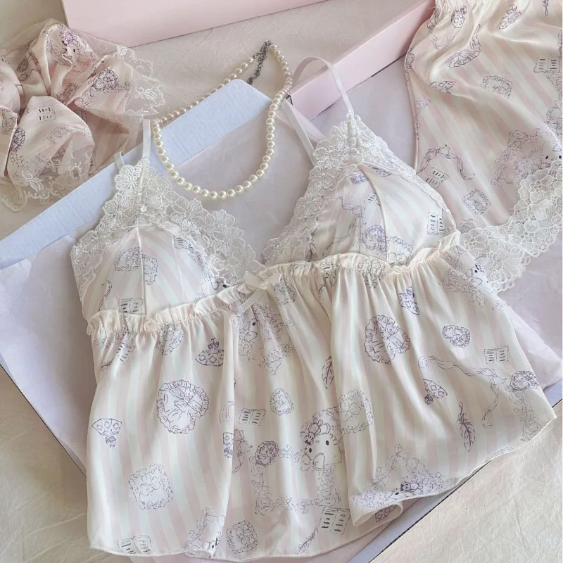 

Sweet Summer Sleepwear Women Home Clothes Sleeveless Set V-neckTop Short Pants Set Comfortable Femme Home Clothing