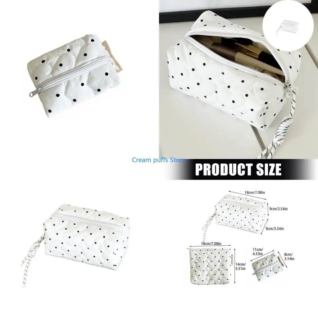 50LE Elegant Dot Cosmetic Bag Travel Essential Quilted Makeup