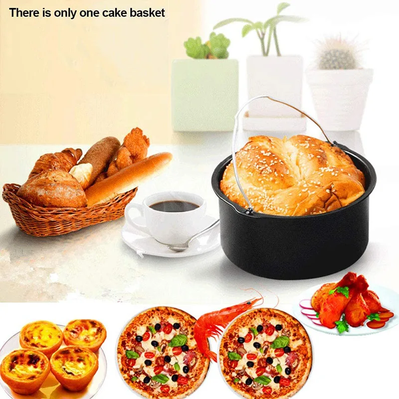 8/7/6 Inch Non-stick Baking Mold Air Fryer Pot Round Tray Pan Roasting Pizza Cake Basket Bakeware Kitchen Bar Cooking Accessory