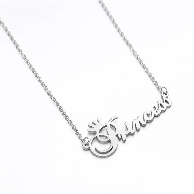 قلادة تاج الأميرة بحروف مخططة ، نص من الفولاذ المقاوم للصدأ ، كلمة فتيات صغيرات ، سلسلة دلاية للأطفال ، قلادة ترقوة ، لطيفة ، فتاة صغيرة #3