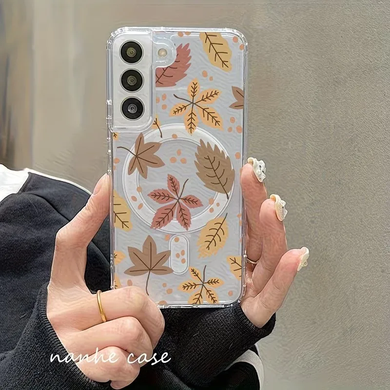Maple Leaf Pattern Phone Case For Samsung Galaxy S26 S25 S24 S23 S22 S21 S20 Ultra Plus MagSafe Magnetic Wireless Charging Cover