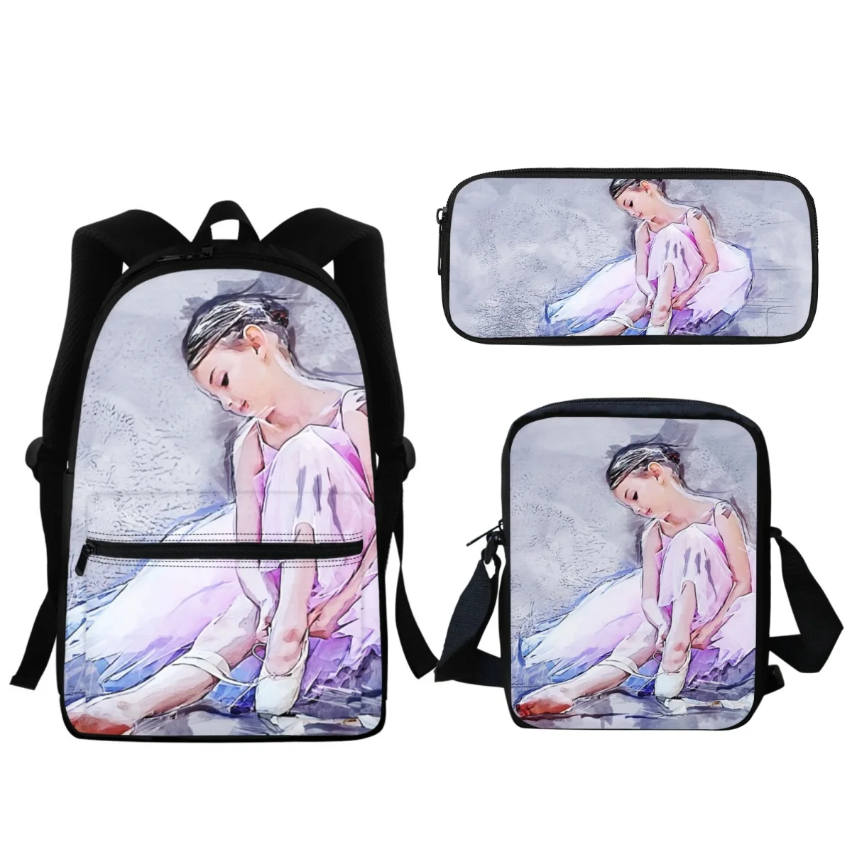 

Art Ballet 3D Printing School Bag Set Teen Girls Kids School Backpack Cosplay BookBags Lunch Small Satchel Stationery Organizer