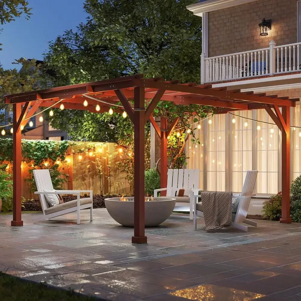 

Brown 11ft x 12.5ft Outdoor Wooden Pergola with Grape Trellis for Patio, Deck, and Backyard