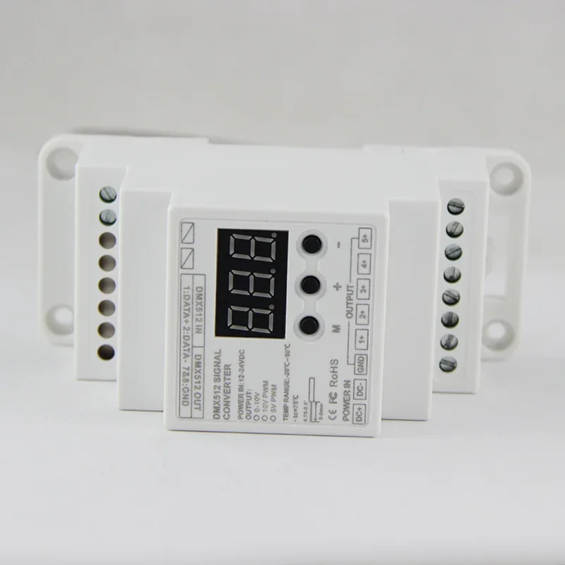 Imagem -05 - Conversor Dmx com Controlador Led Canais Rgbw cw Trilho Din Dmx512 1990 Sinal Sinal 010vpwm 5vpwm 10v 12v24v