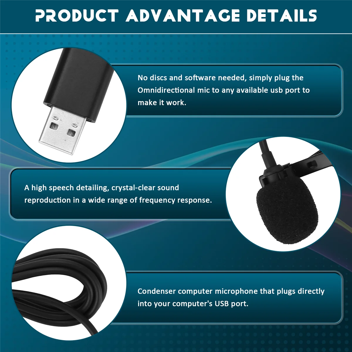 A35I Universal USB Microphone Lavalier Microphone Clip-on Computer Mic Plug and Play Omnidirectional Mic