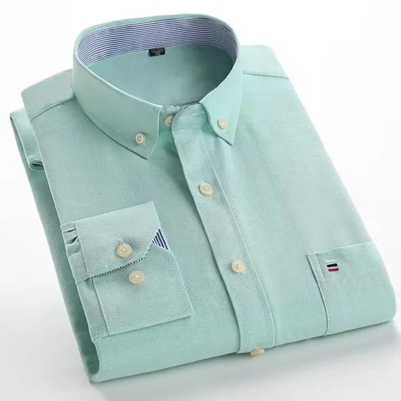 5XL-6XL-7XL Men's Long Sleeve Shirt Spring Autumn Oxford Youthful Stripe Checkered 100% Cotton Casual Business Daily Man Clothes