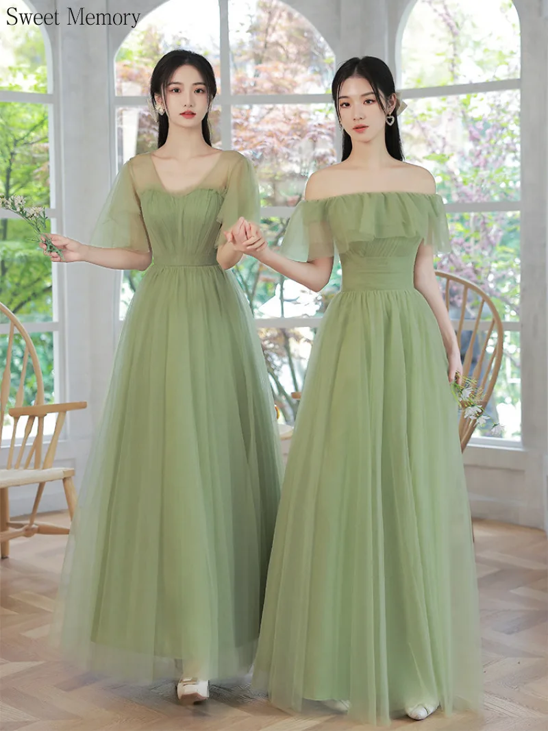 

A95 Women's Fashion Green Bridesmaid Dresses Long for Elegant A Line Tulle Pink Party Gowns Wedding Guest Prom Dress