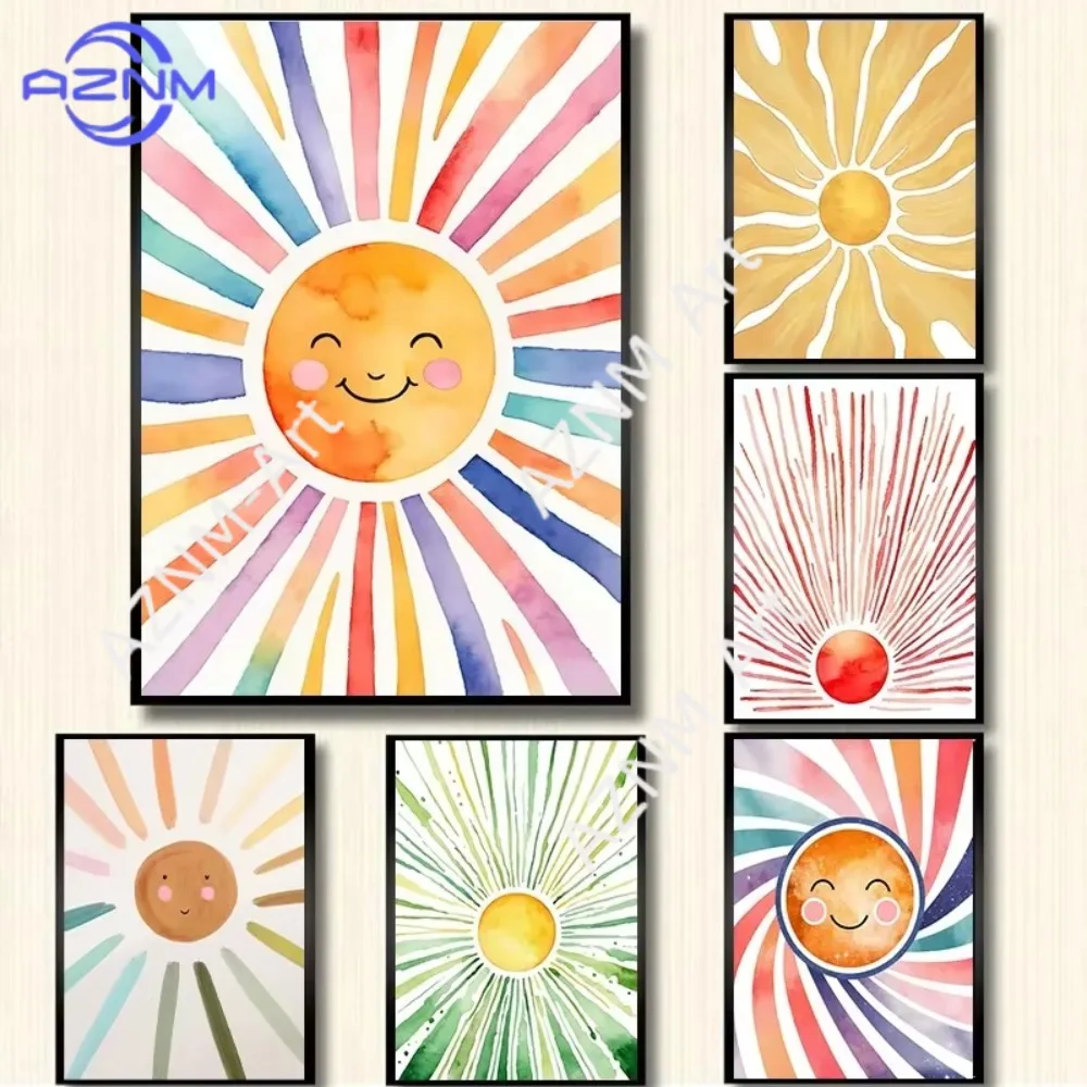 1 Stück Sonnen-Poster Sonnenschein Gold Sonne Leinwandgemälde Mid-Century Modern Bohemian Wandkunst Wohnzimmer Heimdekoration