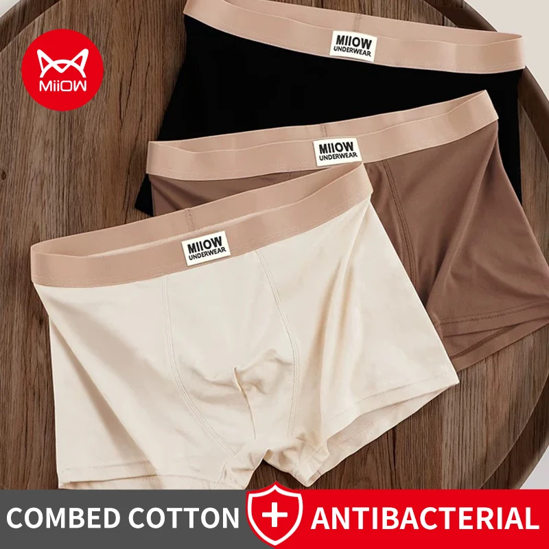 

MiiOW 3Pcs Cotton Breathable Men Underwear Softness Antibacterial U-shaped Crotch Men's Panties Man Underpants Mens Boxer Briefs