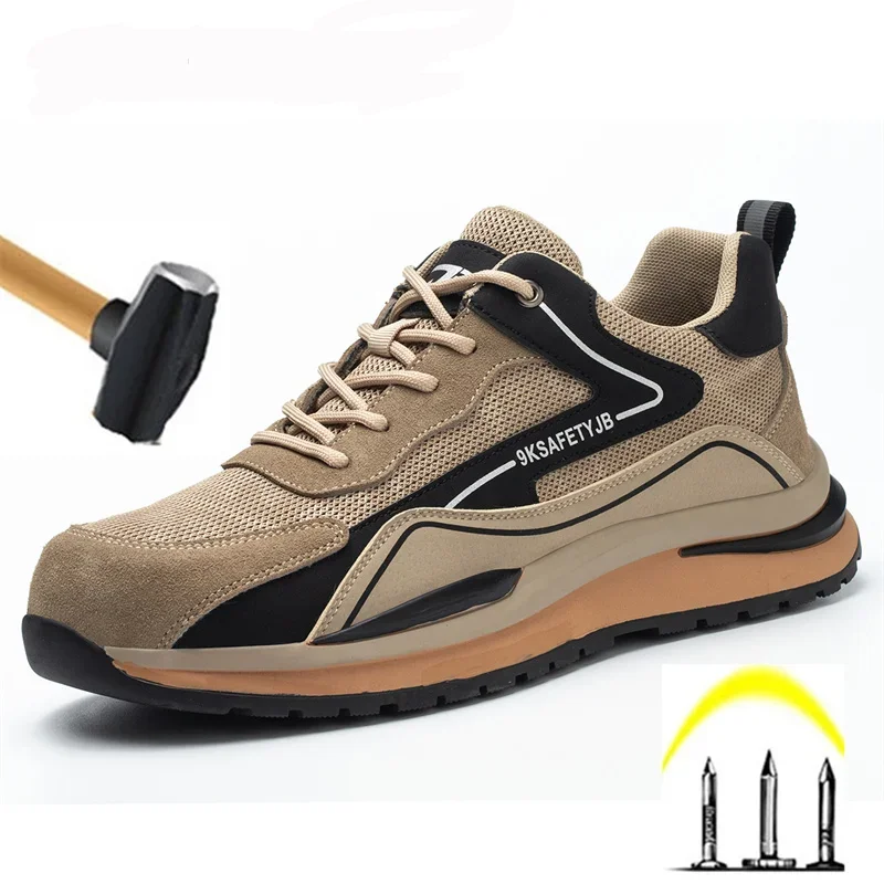 

Мужские защитные ботинки со стальным носком, устойчивые к проколам рабочие кроссовки, дышащие защитные кроссовки, нескользящие рабочие защитные ботинки