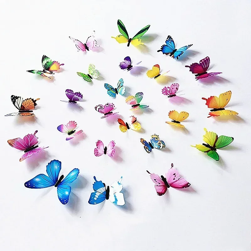 12Pcs Transparent Realistic 3D Butterfly Wall Stickers Home Room Decor Butterflies for Wedding Decoration Magnet Fridge Decals