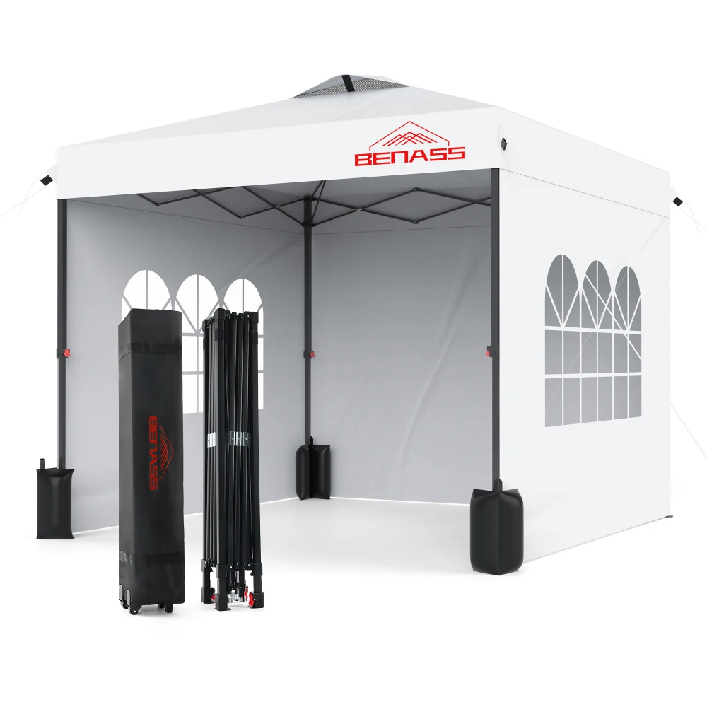 10x10 Pop Up Canopy พร้อมผนังด้านข้าง,Easy Up Canopy เต็นท์,Heavy Duty เต็นท์สําหรับงานปาร์ตี้, one Person ชุดเต็นท์กิจกรรม,สีขาว