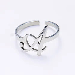 A-Z English Initial Letters Finger Rings For Women Men Stainless Steel Silver Color 26 Alphabet Name Open Rings Birthday Jewelry