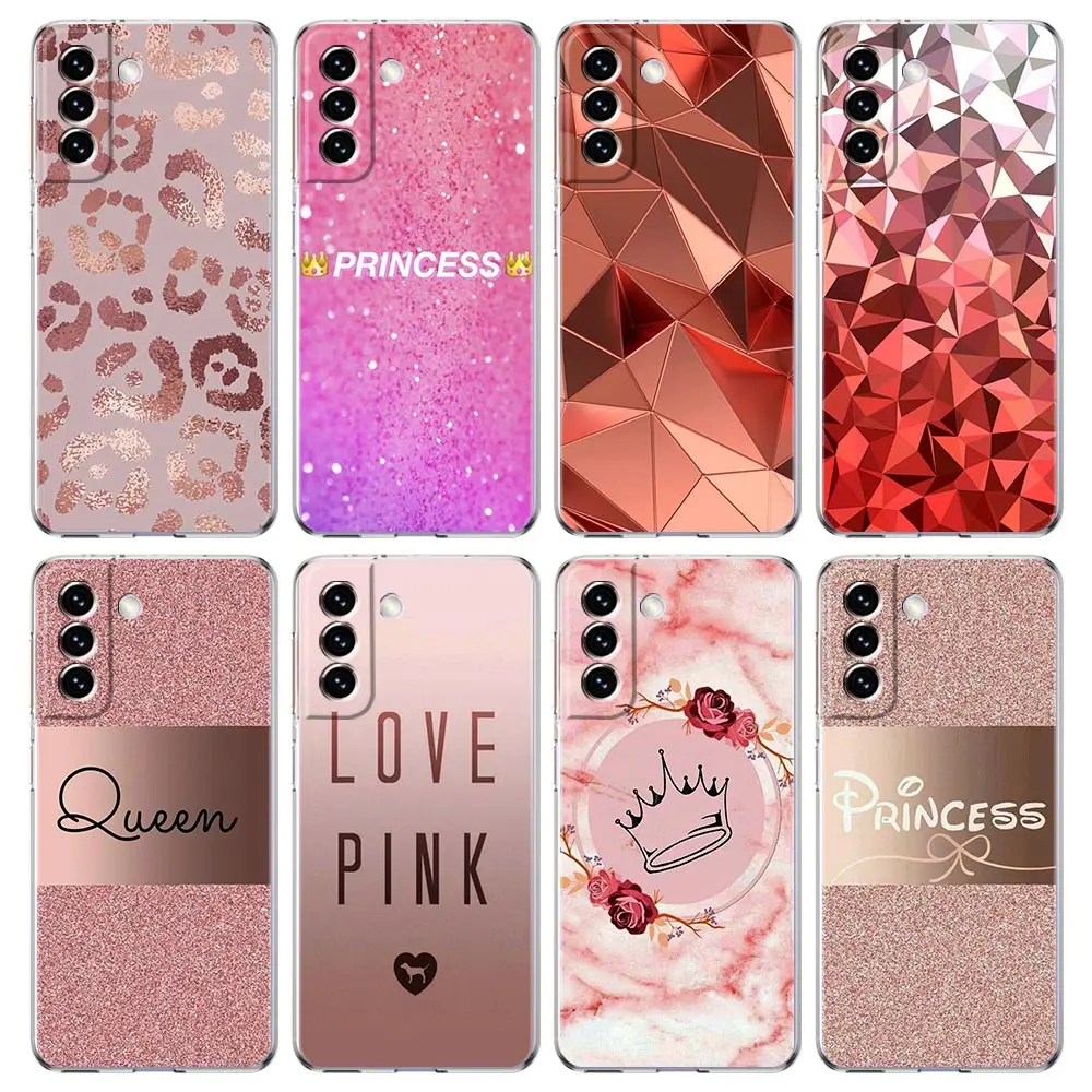 Etui na telefon Rose Gold Pink Princess Queen do Samsung Galaxy S21 Plus S20 FE S22 Ultra 5G S10E S10 S9 S8 Note 20 10 Lite Cover