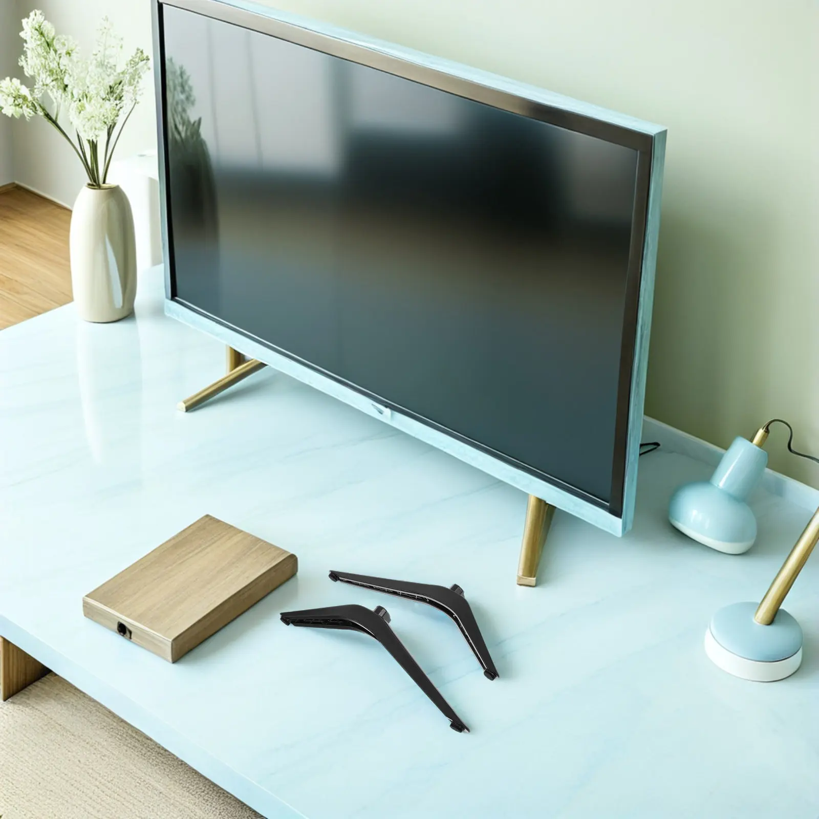 2Pcs TV Stand Base Legs Television Support Bracket Replacement for 32 39 40 42 50 55 60 65 Inch TV Tabletop Holder Stable Feet