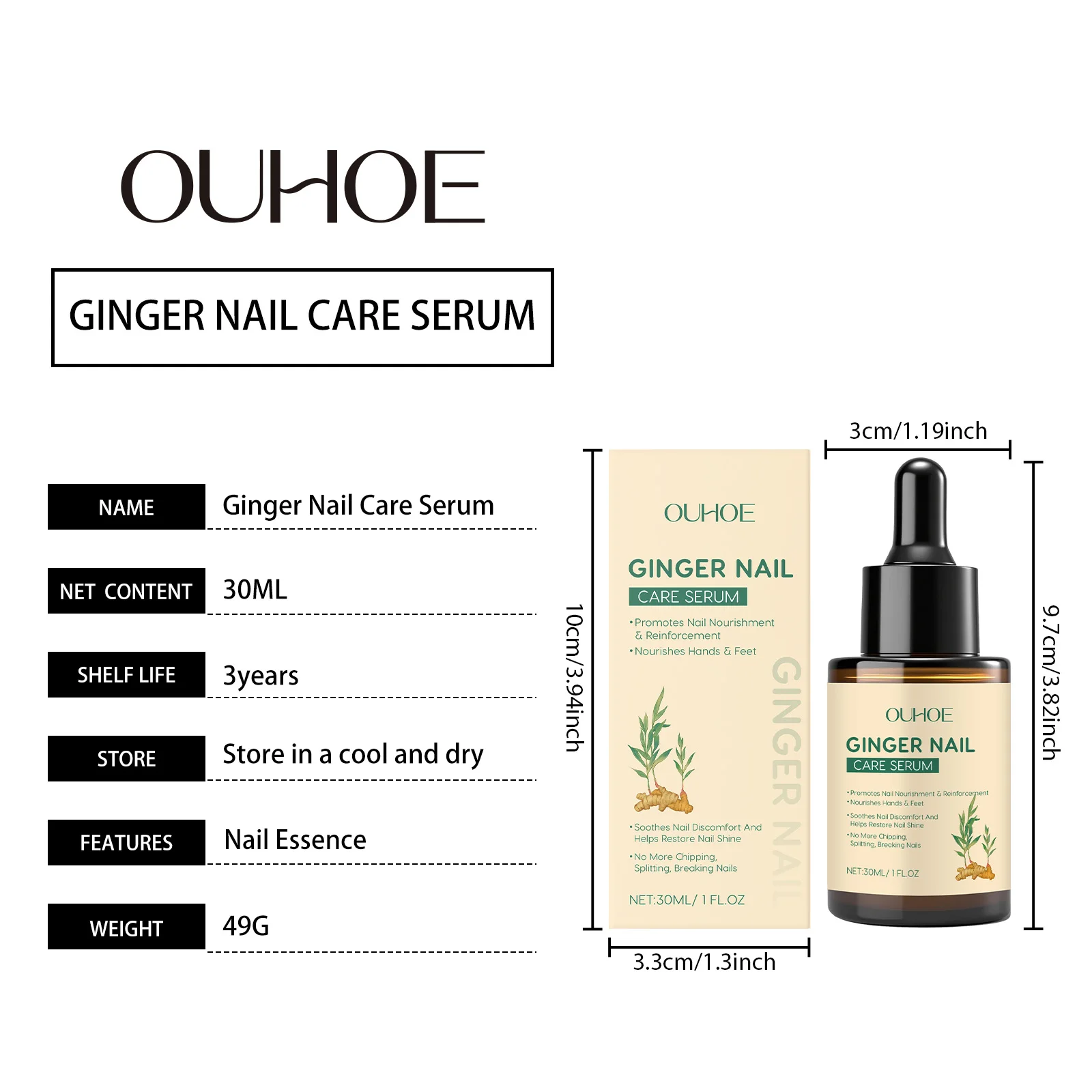 OUHOE Ginger Nail Care Serum Deep Nourishment Maintains Comfort Prevents Cracking Gentle Formula For Daily Nail Care