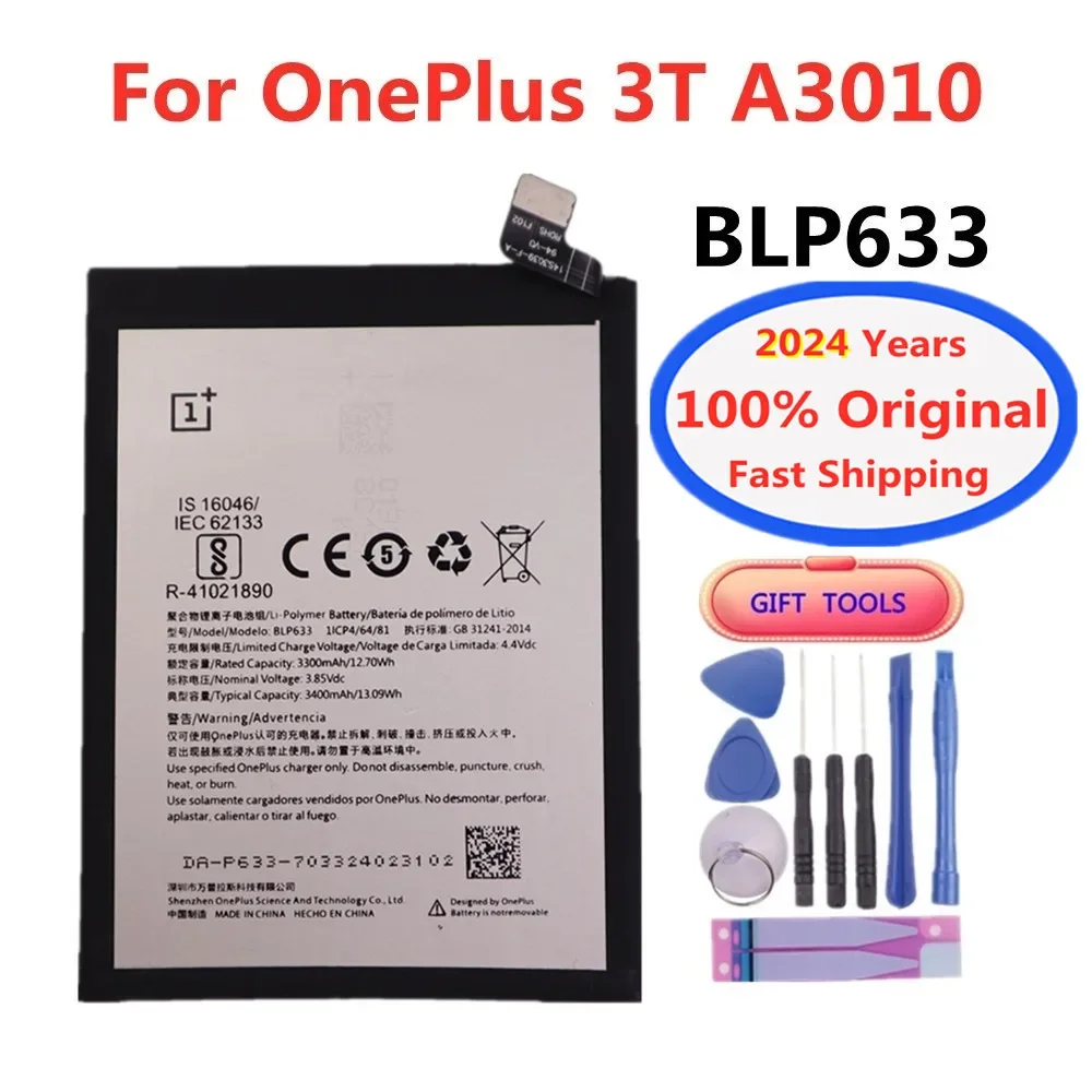 2024 Years 1+ 100% Original Battery BLP633 For OnePlus 3T One Plus 3T A3010 3400mAh High Quality Mobile Phone Battery + Tools