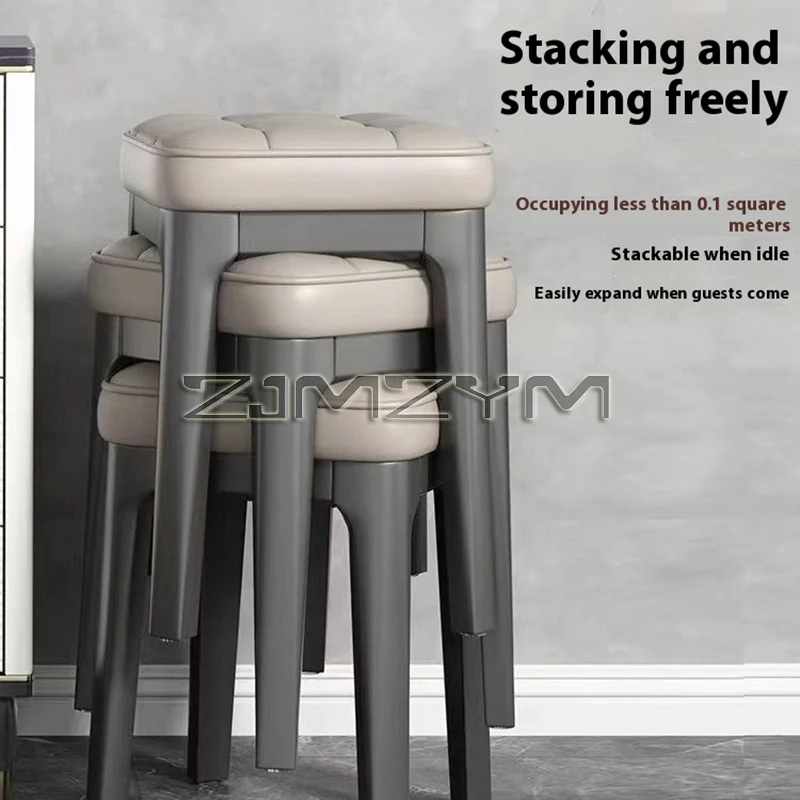Plastic Household Soft Package Square Stool Living Room Stackable Stool Simple Dining Table Stool Bedroom Makeup Bench