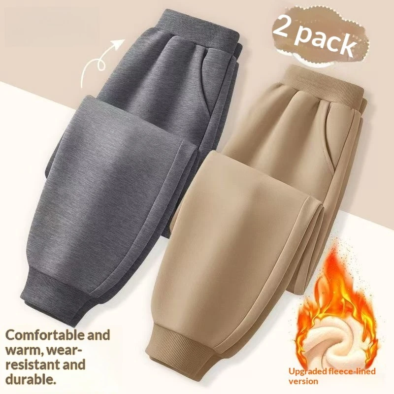 2pcs Kids Sweatpants Winter Fleece Joggers Teen School Boys Girls Casual Pants Thickened Warm Daily Track Pants 10 12 13 Years