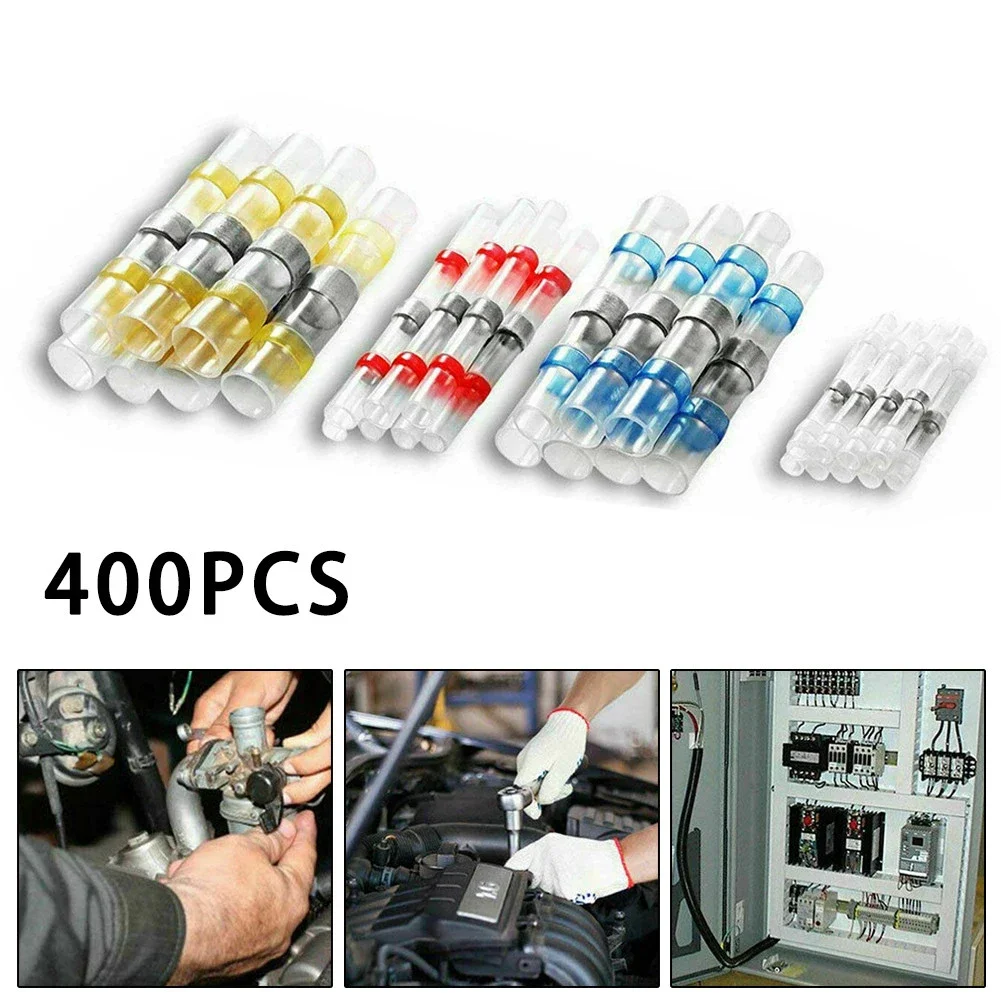 400PCS Solder Seal Sleeve Heat Shrink Butt Wire Connectors Terminal Waterproof Kit Insulated Wire Connector Terminal Kit