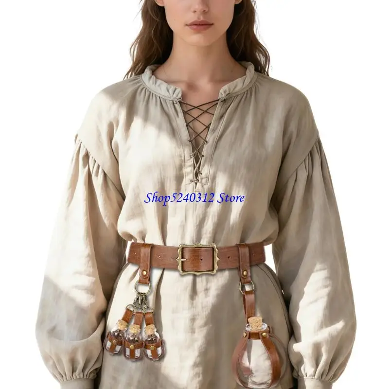 634C 中世騎士衣装ルネサンスコルクポーションボトルレザーベルトハロウィンパーティーコスプレ衣装大人のための