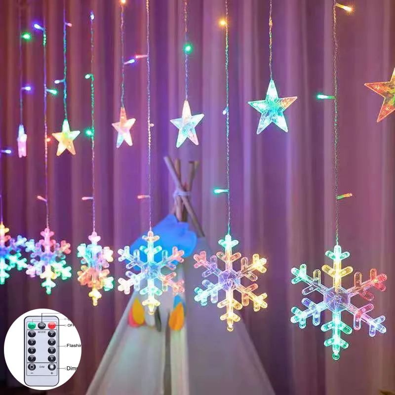 Christmas Led Fairy Light String 3M Window Curtain Garland RGB Remote Control For New Year Bedroom Decoration Outdoor Plug