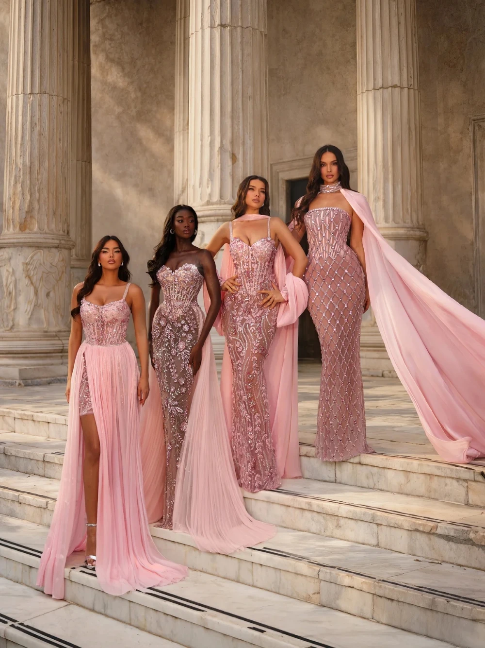 

Luxury 3D Floral Beaded Blush Pink Mermaid Evening Dress Crystals Corset Sweetheart Neck Tulle Detachable Train Formal Gala Gown