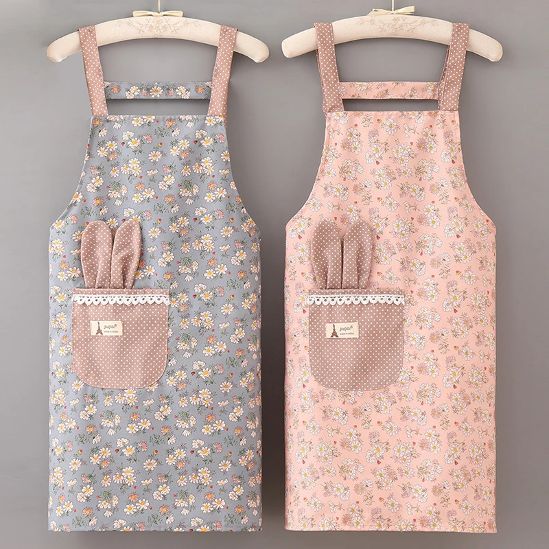 1PC Fashion Floral Bunny Ear Restaurant Kitchen Sleeveless Large Pocket Apron