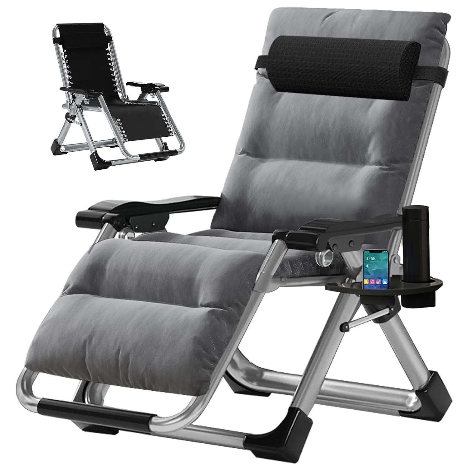 Zero Gravity Recliner Chair 440lb, 0-170° Lock, Removable Table & Cushion, Adjustable Pillow, Compact Fold, Customized