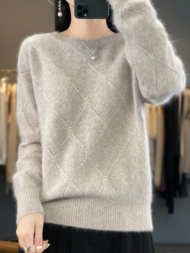 Women\'s 100% Pure Mink Cashmere Sweater O-Neck High-end Knitwear Warm Basic Soft Tops Thick New Fashion for Spring and Winter