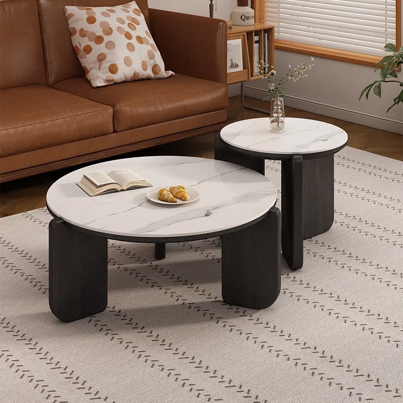 طاولة قهوة مستديرة من الخشب الصلب - مناسبة للمساحات الصغيرة، والنمط الإبداعي الاسكندنافي، وطاولة جانبية بسيطة وحديثة لغرفة المعيشة #1