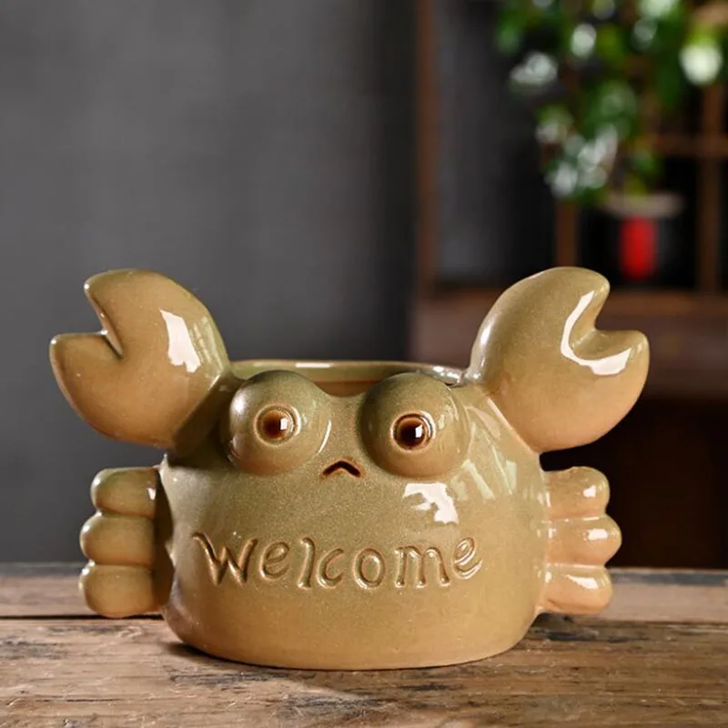 Cartoon Coarse Pottery Big Tong Crab Succulent Plant Pot Breathable Bonsai Vase Desktop Plant Ornaments Garden Art Home Decor