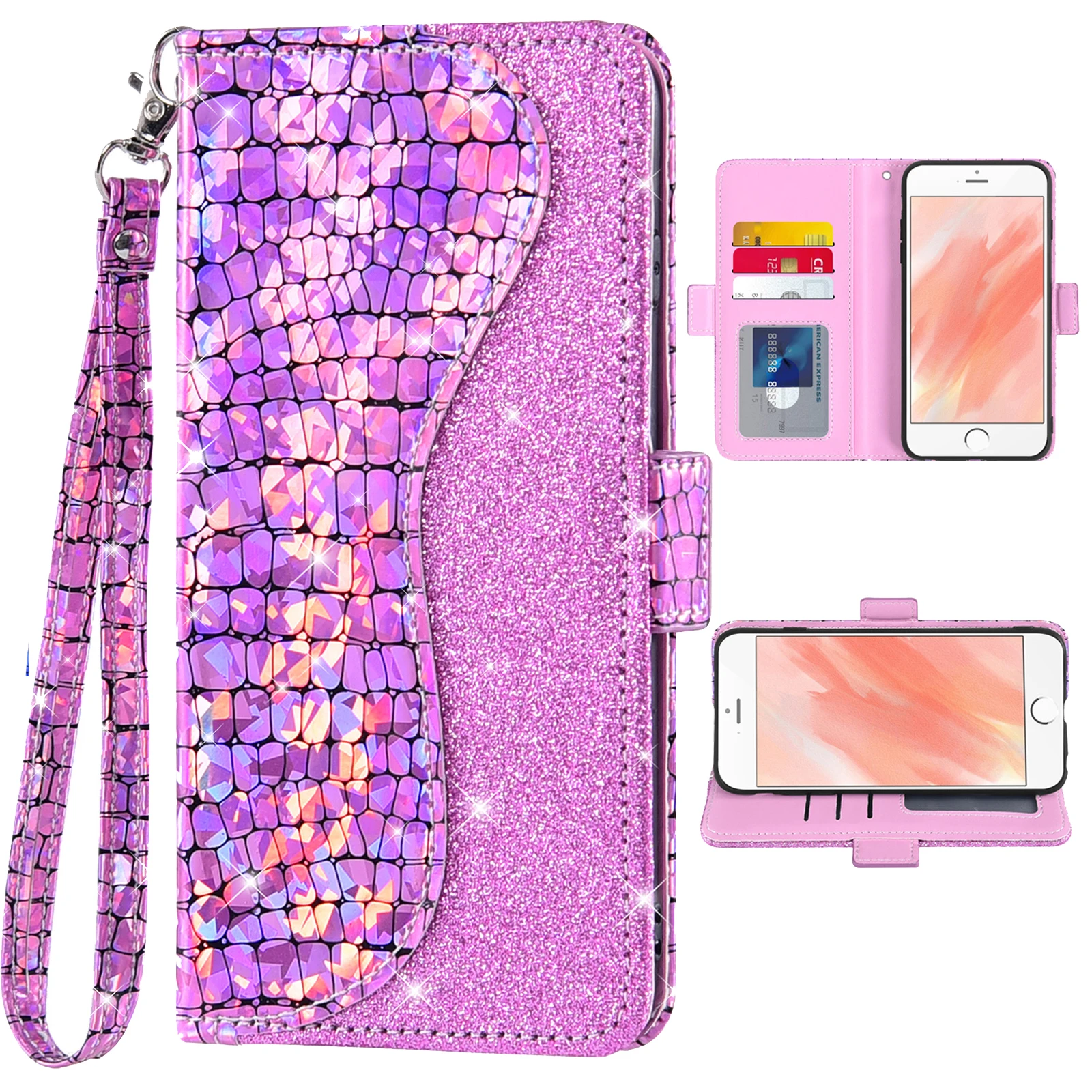 Sequin Glitter Flip Cover Leather Wallet Phone Case For Xiaomi Poco X3/X3 Pro/X3 NFC X2 M3 A2 Lite 6X 5S Plus Note 10 CC9 Pro 5