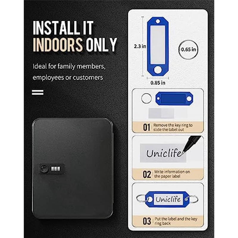 

VEHO-1 PCS Iron Key Cabinet With Combination Lock Wall-Mounted Key Storage Box With Resettable Combination Black Digital Securit