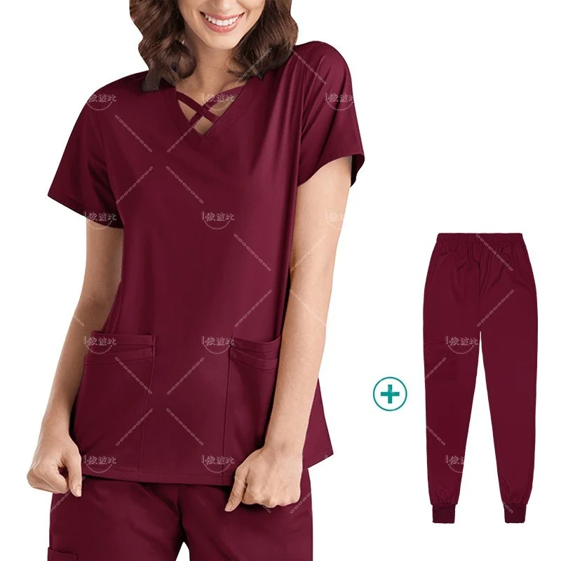 Elástico de secagem rápida uniforme médico, Fina manga curta esfrega conjuntos, Dentista, Farmácia, Sala de cirurgia, Doutor, Enfermeira Workwear