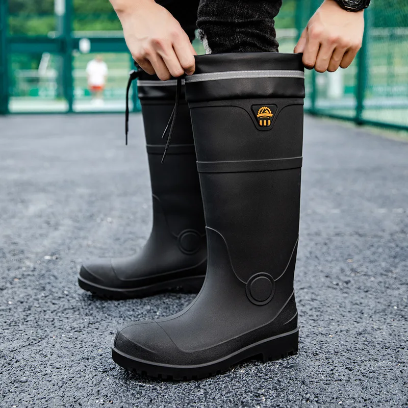 Men Rain Boots Steel Toe Platform Boots Waterproof Non-slip Rain Shoes Anti-smash Anti-stab Work Shoes Slip-On Anti Crush Boots