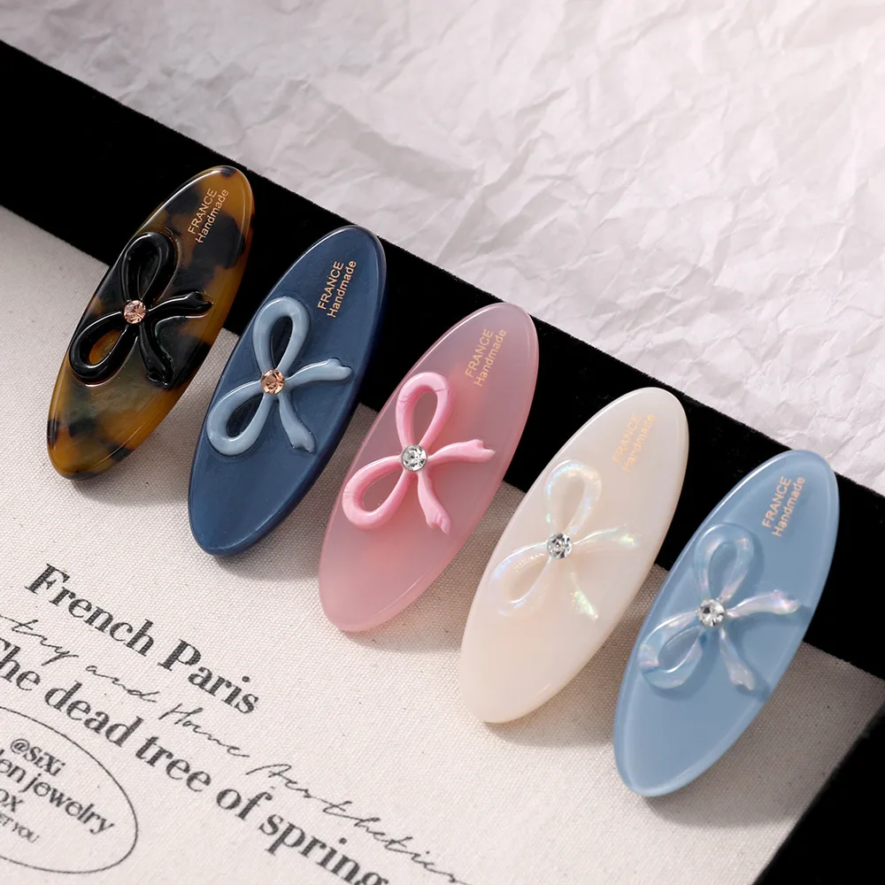 

5 см зажим для банта, золотая эмблема, ацетатная овальная боковая заколка для волос, заколки со стразами и кристаллами, минималистичный аксессуар для волос