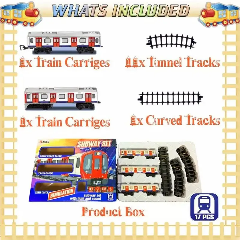 TEMIKIDS Toddler Train Set Toddler Train Track Toy Educational Electric Retro Subway Playset With Light And Sound For Kids Aged 
