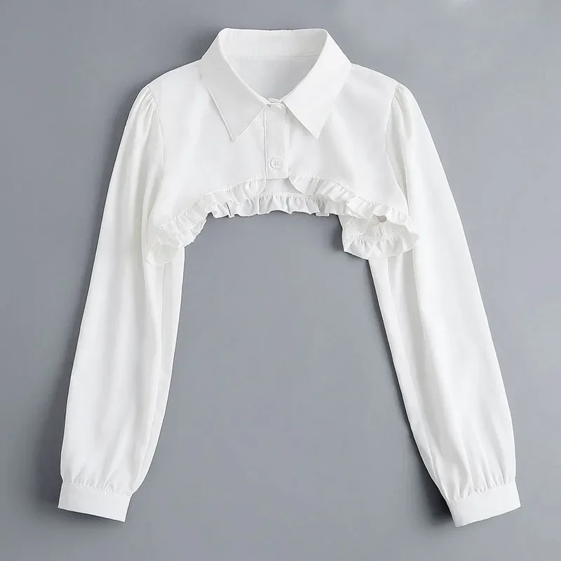 Cotton Fake Collar Top for Women Lapel Half Blouse Long Sleeve Shirt Detachable Removable False Collar Shouder Wraps Shawl