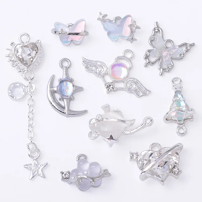 Internet celebrity water ice moon series love butterfly alloy DIY pendant handmade fashion bracelet earrings DIY accessories