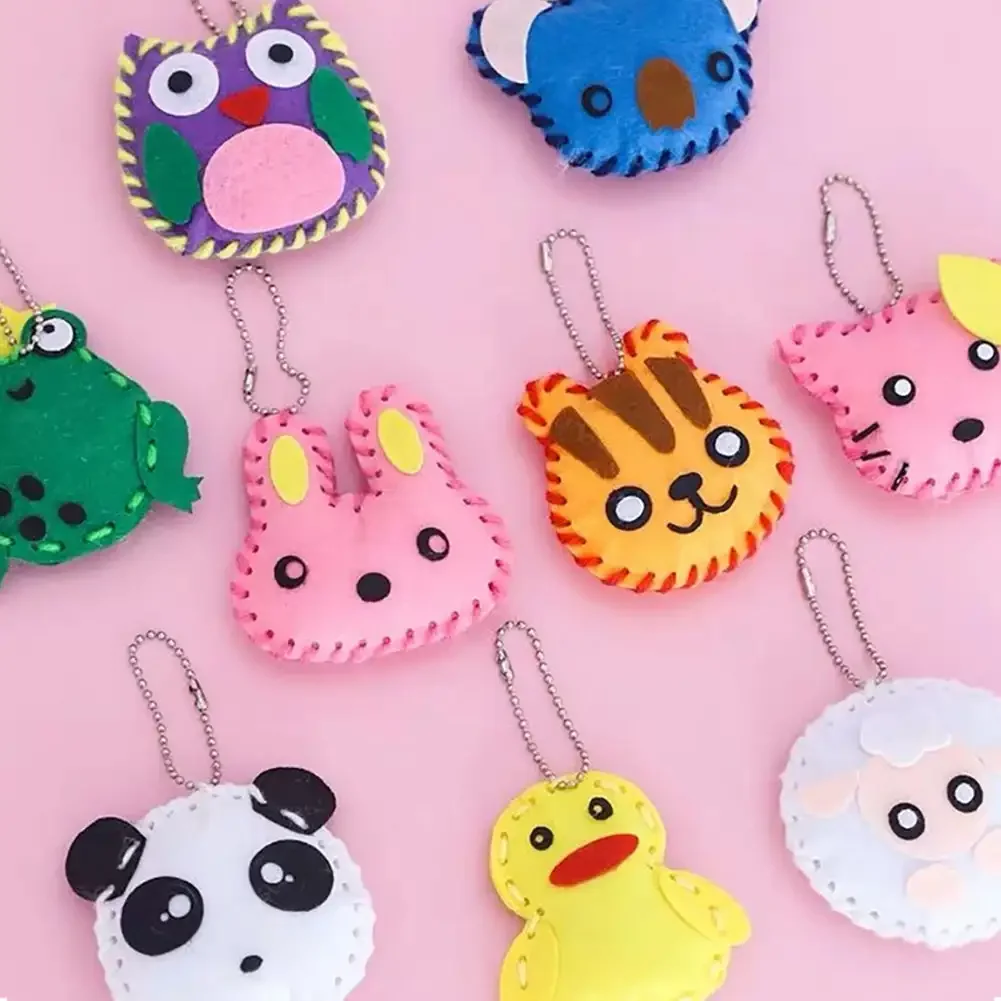 10Pcs/lot Handcraft Toys for Children Non-woven Fabric DIY Handmade Pink Bag Keychain Ornaments Arts Crafts Kits Creative Toy